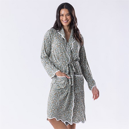 Gracious Living Khaki Scallop Floral Bathrobe
