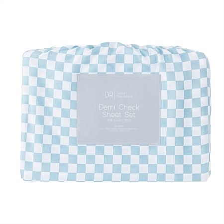 Design Republique Demi Blue Check Cotton Sheet Set 