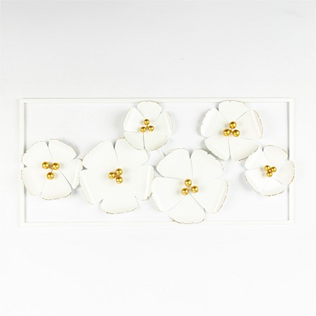 Home Chic Metal White Flowers Wall Art