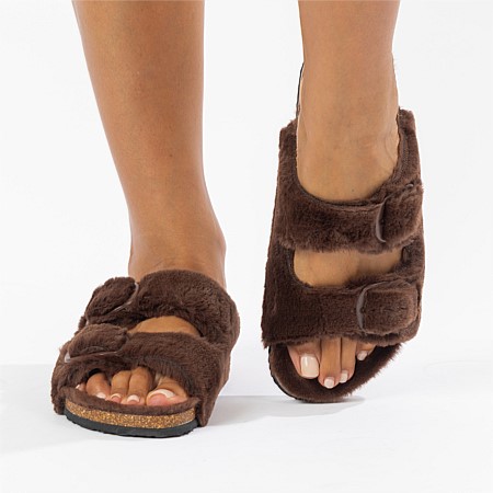 Simple & Sunday Lounge Faux Fur Slipper Slide 
