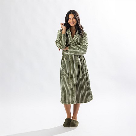 Solace Contrast Stripe 3/4 Hooded Bathrobe Khaki