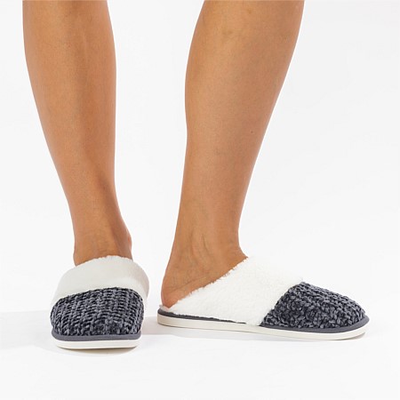 Solace Chenille Faux Fur Trim Slippers