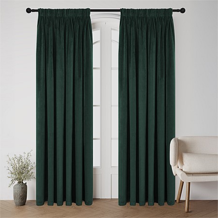 Style Co. Beau Velvet Block Out Pencil Pleat Curtain Pair Emerald 