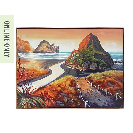 Design Plus Kiwiana Piha In Golden Tones 120 x 90cm Wall Art