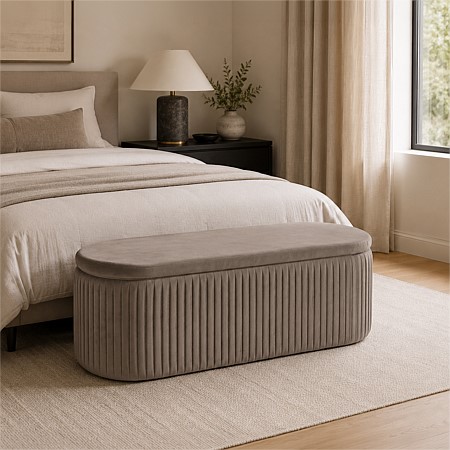 Design Republique Taupe Pleated Velvet Bench