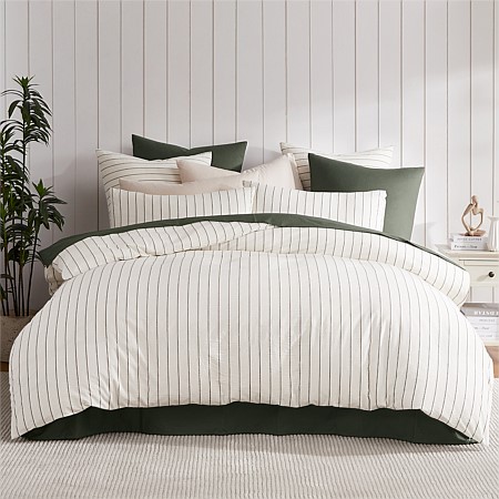 Fieldcrest Stonewashed 100% Cotton Green Stripe Duvet Cover