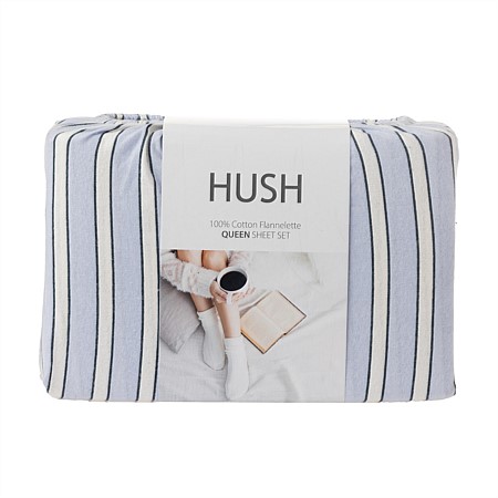 Hush Blue Stripe Flannelette Sheet Set