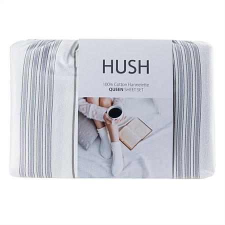 Hush Grey Stripe Cotton Flannelette Sheet Set 